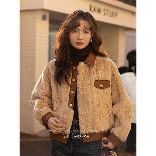 谜秀短外套女冬季仿羊羔毛短款加厚外搭MXB43W0490