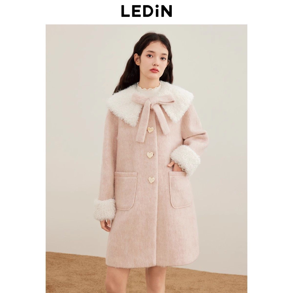 乐町小香风外套女牛角扣设计毛呢外套