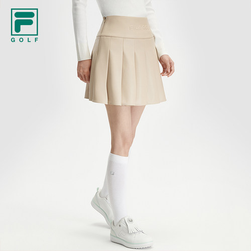 FILA 斐乐女士皮裙冬季高尔夫运动短裙百褶裙半身裙A11W445301F