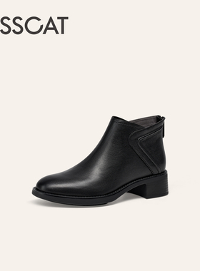 KISSCAT接吻猫新英伦风植鞣切尔西靴复古黑色短靴女KA65701-50