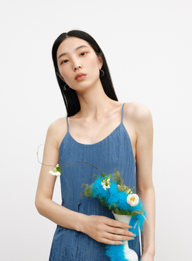 MM麦檬海蓝色法式垂感半身裙女5E5240371