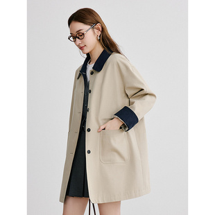 衣香丽影流行小个子巴恩风撞色风衣中长款950127004