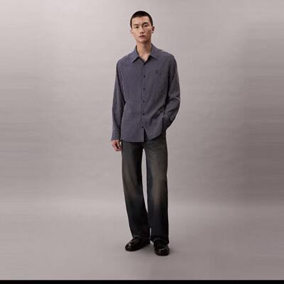 CK Jeans25秋冬新男士纯棉松弛感宽松阔腿脏脏裤牛仔裤4RD938G