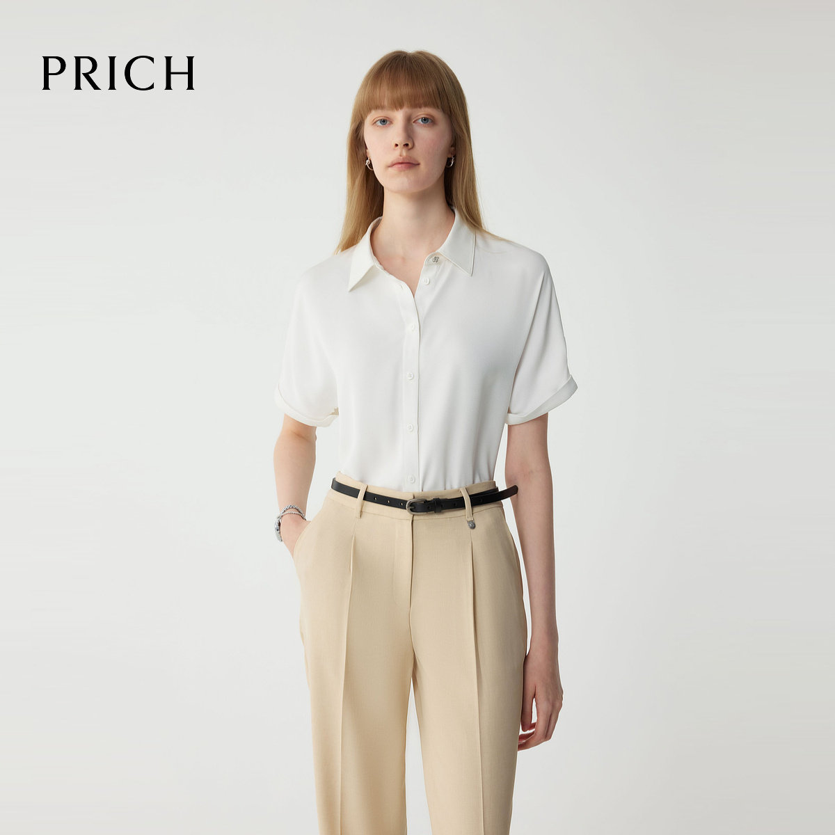 PRICH简约易搭落肩袖衬衫2025夏季休闲通勤短袖上衣女图片