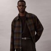 新男士 Jeans25秋季 羊毛混纺老花字母法兰绒格纹外套4LD425G