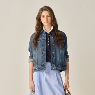 Eland短外套长袖通勤小翻领牛仔女装2025冬季新款EEJJF49M02