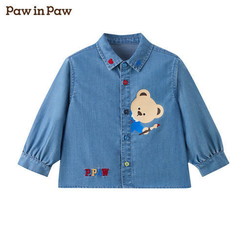 【商场同款】PawinPaw卡通小熊童装26年秋款牛仔衬衫PBYJG3871M