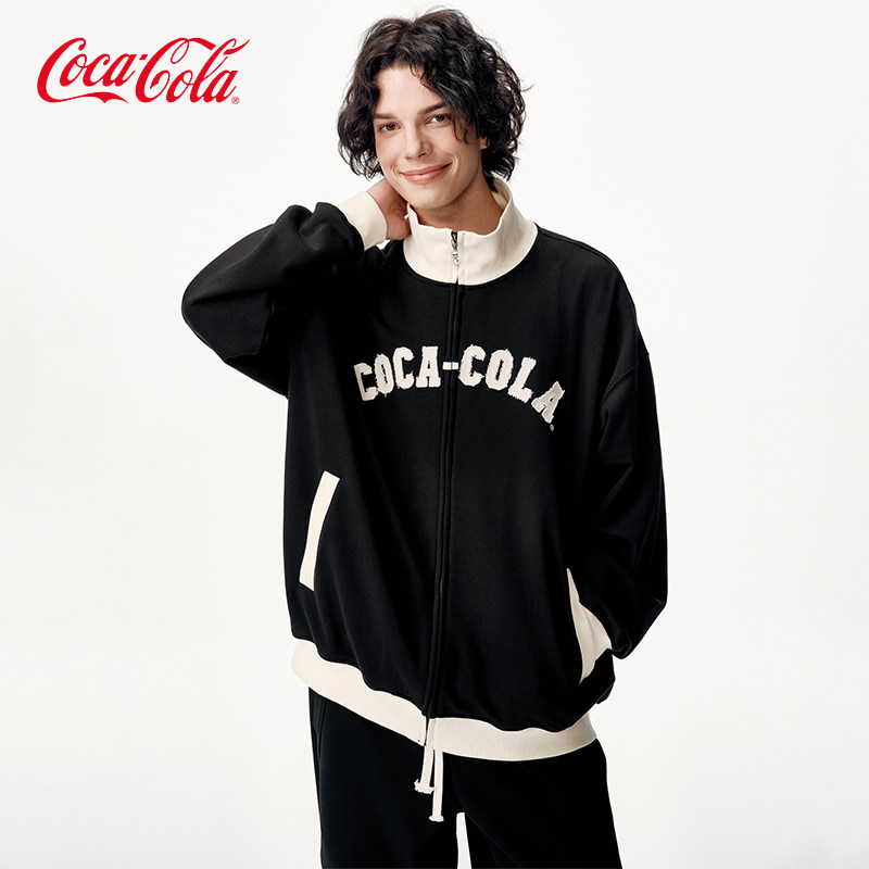 Coca-Cola/可口可乐 撞色拼接串标贴布绣立领开衫外套卫衣男女