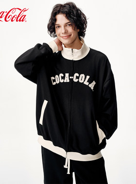Coca-Cola/可口可乐 撞色拼接串标贴布绣立领开衫外套卫衣男女