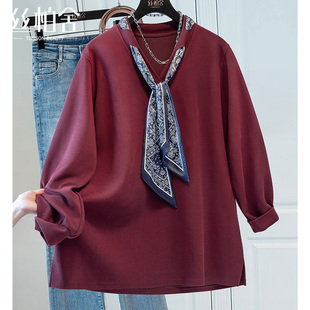 丝柏舍宽松款卫衣2025秋装设计感开叉套头中长款大码女装上衣