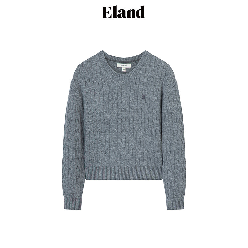 Eland绞花毛衣女羊毛混纺休闲短款针织衫2024春季EEKWE11R04