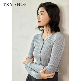 TKY SHOP女士简约时尚V领毛套衫10H1MA04B082
