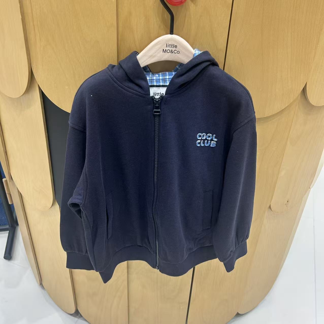 little moco专柜正品26格纹拼接连帽夹克卫衣外套KBF3JKTT07