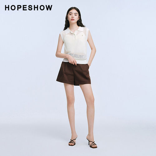 红袖商场同款HOPESHOW2025夏季新款POLO翻领盖肩短款针织背心