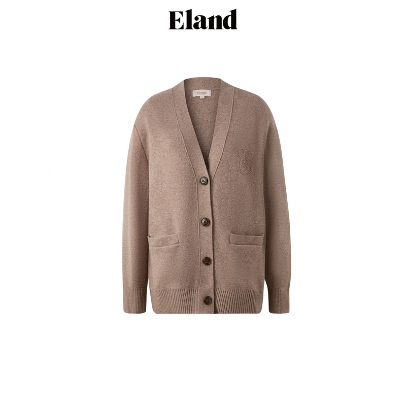 Eland毛针织衫女宽松含绵羊毛舒适保暖毛衣开衫冬季EECKE4TM06