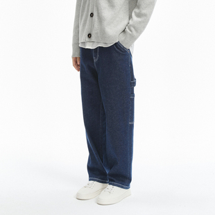 MM麦檬男装 棉质蓝色时尚潮男牛仔阔腿裤9E1150071