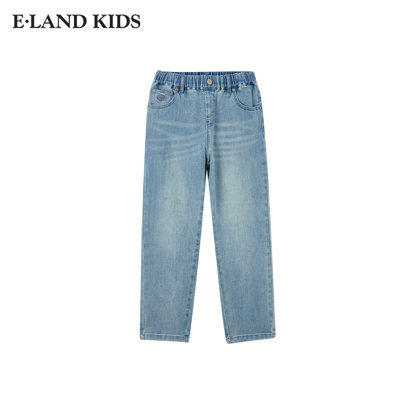 eland kids童装男女童牛仔裤春秋时尚休闲直筒长裤EKTJE4911A