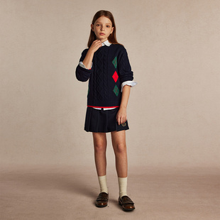 eland kids男女童针织衫24年冬季撞色菱格纹圆领毛衣EKKWE4911O