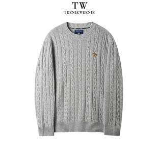 Teenie Weenie2025冬学院风刺绣绞花毛衣TNKW254TE1K