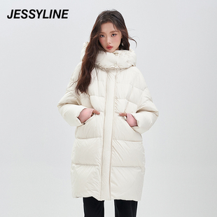 jessyline杰茜莱中长款连帽羽绒服女 343108126