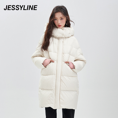 jessyline杰茜莱中长款连帽羽绒服女 343108126