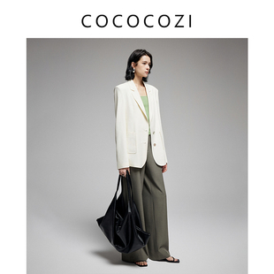 COCOCOZI春秋款式真丝通勤职场修身简约女士西装241CO015WT