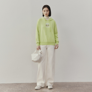 麦檬MM麦檬商场同款  绿色宽松连帽卫衣女5E2100131M