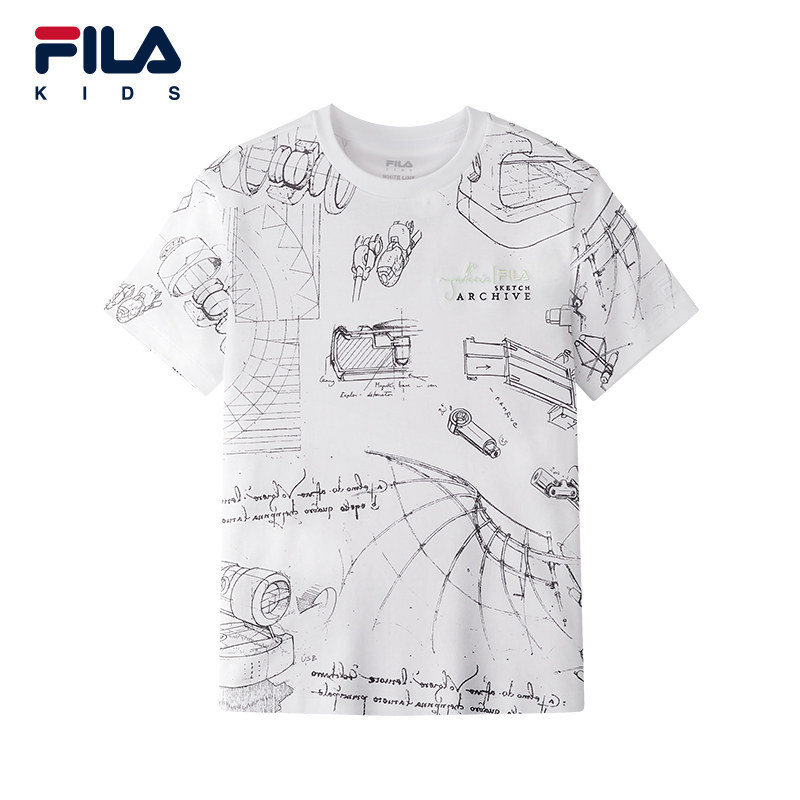 【丝柔棉】FILA 斐乐儿童童装短袖T恤2026秋男中大童K12B632106