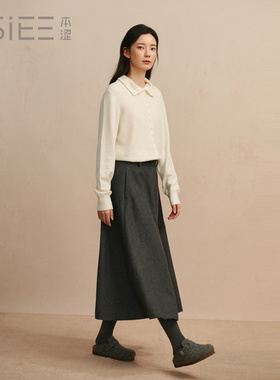 BSiEE本涩 高腰 简约 中长款半身裙