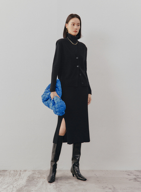 MM麦檬22年秋冬通勤简约黑色直筒中长半身裙女5DB143691