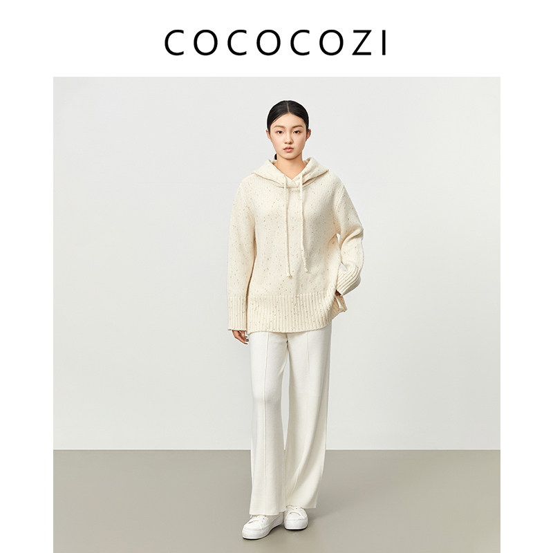 COCOCOZI青春系列绵羊毛连帽针织卫衣秋套头毛衣上衣女241CO002M