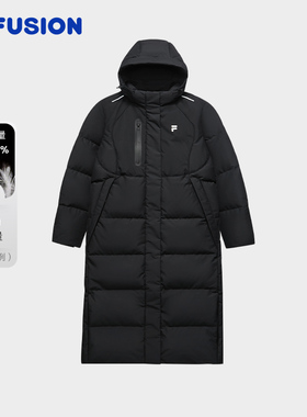 FILA FUSION斐乐潮牌长款羽绒服女2025冬季连帽外套T11W541904F