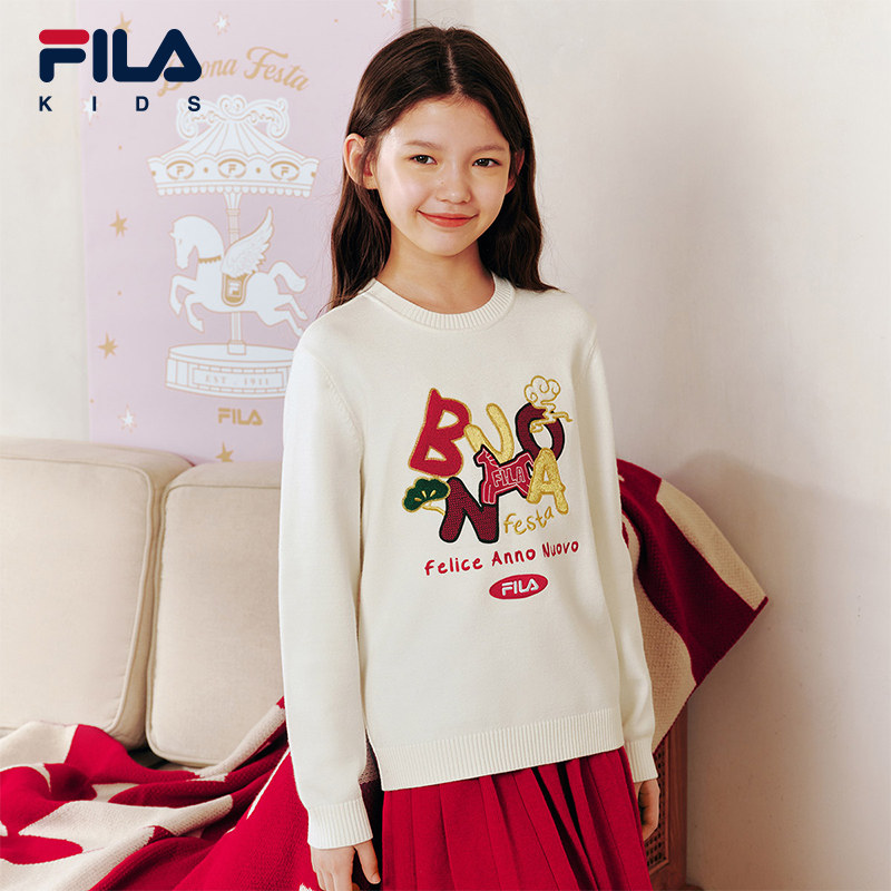 FILA KIDS斐乐童装毛衣2026春季新年款女童长袖编织衫K12B614405