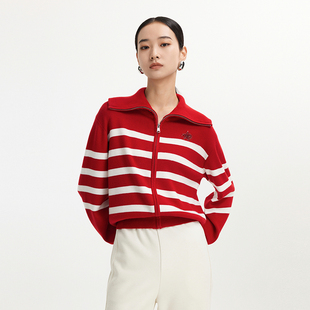 迪赛尼斯 通勤复古条纹宽松 开衫气质 针织衫女