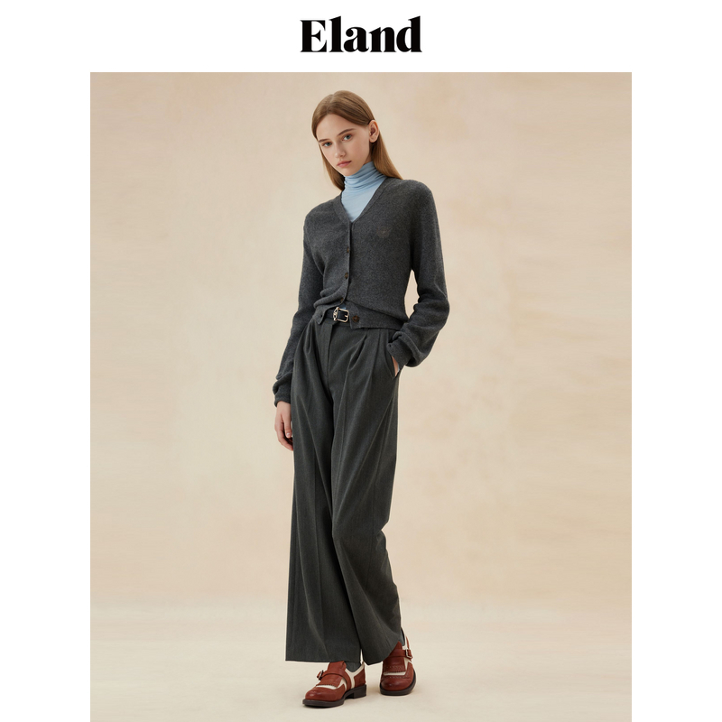 Eland衣恋毛针织衫女休闲风含绵羊毛弹力舒适开衫EECKE49E07