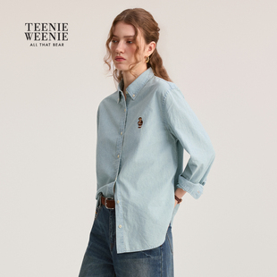 TeenieWeenie小熊女装衬衫2025秋季时尚舒适宽松刺绣牛仔上衣