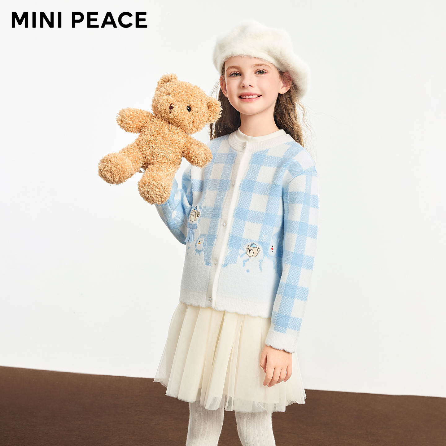 MINIPEACE童装女童格子 开衫针织衫 上衣外套儿童毛衣