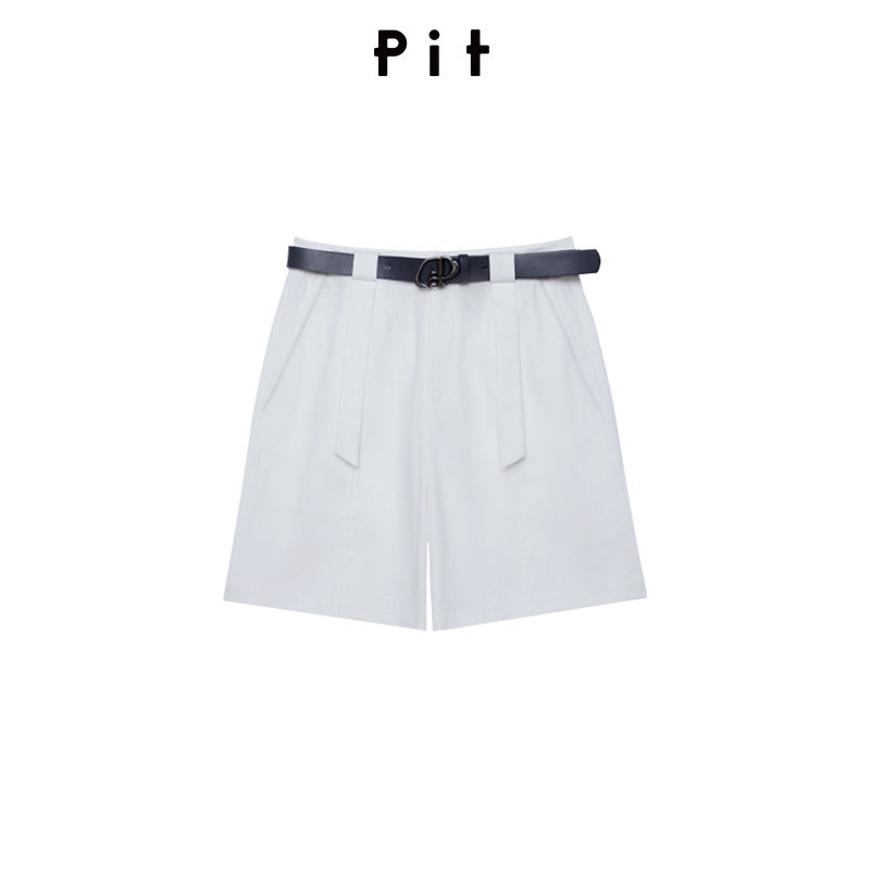 PIT女装中裤撞色皮带前片假背带休闲大方女裤-103B520336