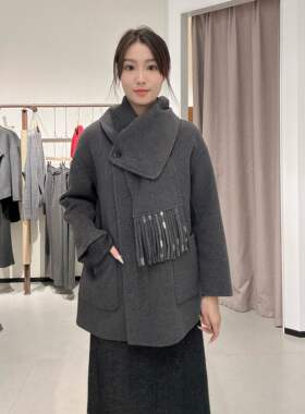 本涩女士简约时尚格子外套大衣F1109Y04