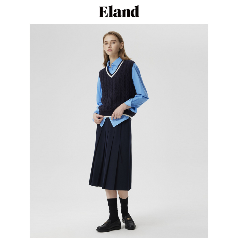 Eland针织马夹女V领学院风修身马甲EEVKE49T91