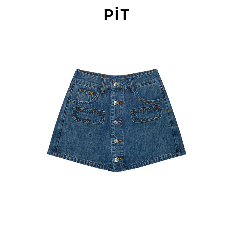 PIT女装夏装牛仔裤洗水工艺实穿性高双口袋裙裤女—104D520356