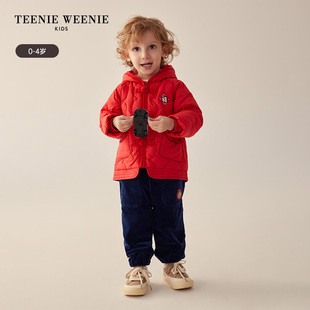 TeenieWeenie Kids小熊童装24春红色系连帽国风羽绒服T0JD241103A