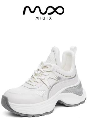 MUX迈思2024秋冬舒适拼接老爹鞋专柜同款圆头系带休闲女鞋82154