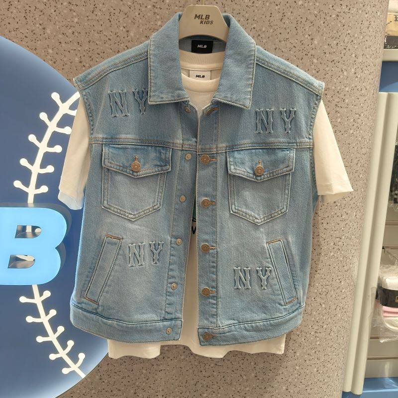 MLB男女童潮流个性立体字母LOGO老花牛仔马甲25年款7ADKM0351