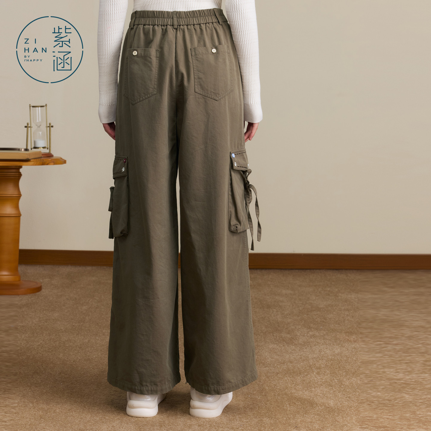 紫涵咖色阔腿工装裤女2025年秋季新款莱赛尔休闲通勤宽松显瘦长裤
