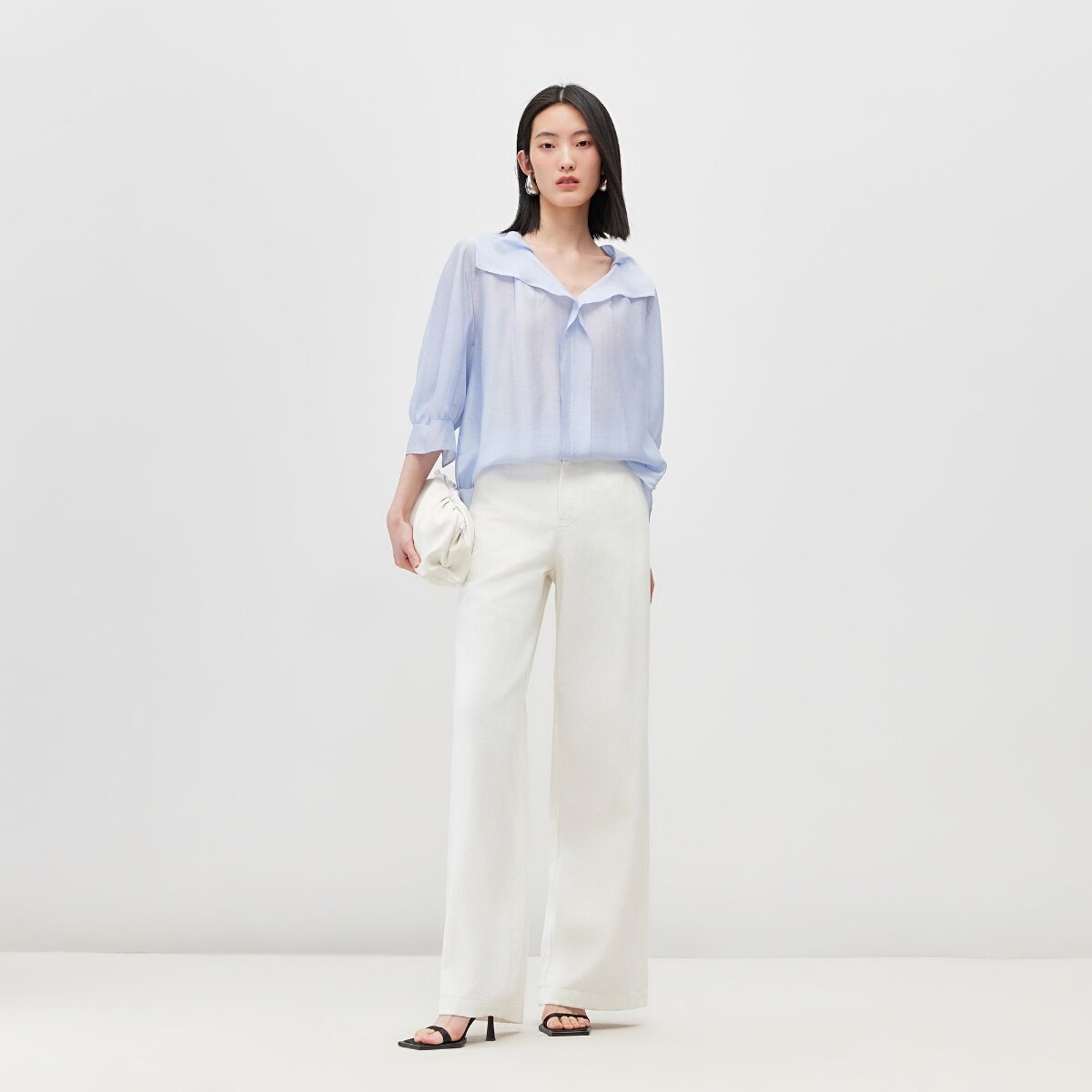 Vero Moda衬衫女2026夏季荷叶边七分泡泡袖上衣326205032