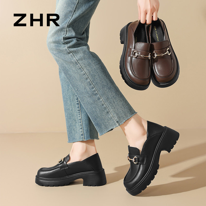 ZHR则则真皮厚底乐福鞋显高5cm英伦单鞋女2025小皮鞋通勤女鞋QE27图片