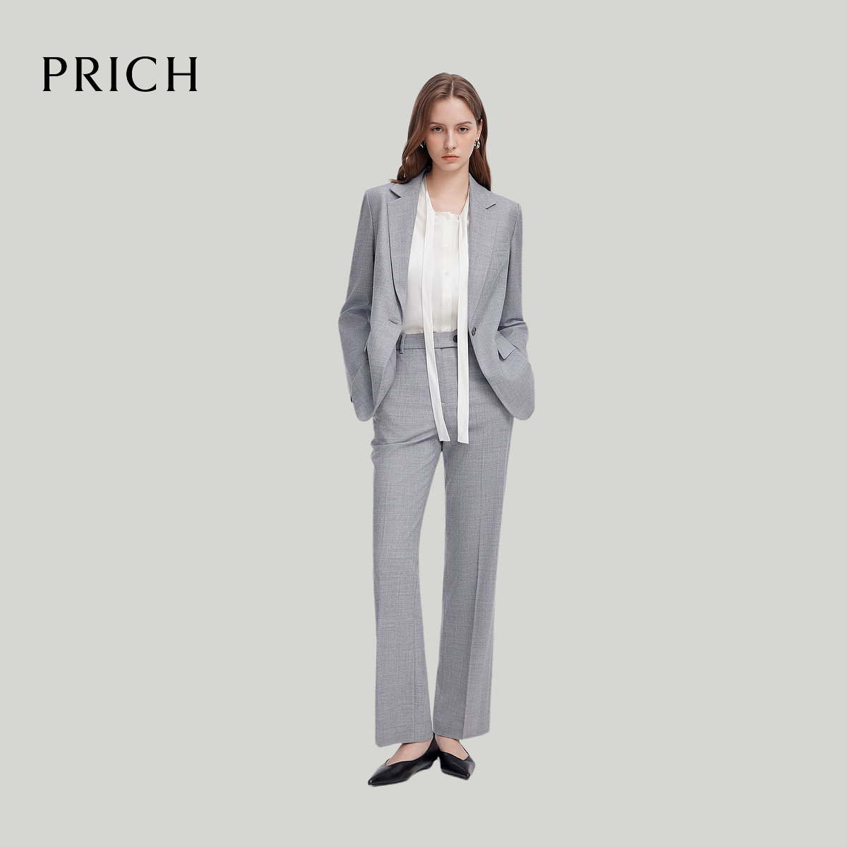 【绵羊毛】PRICH经典时尚微喇裤2025春季西装裤女PRTCF1105E