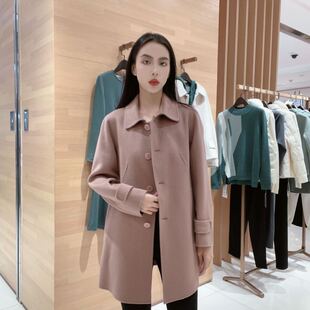 菲姿 女士简约翻领排扣羊毛大衣F2W719