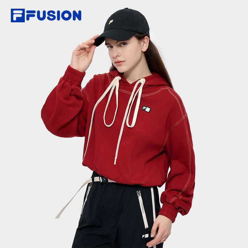 FILA FUSION斐乐潮牌女子连帽卫衣2024冬休闲针织上衣T11W446204F